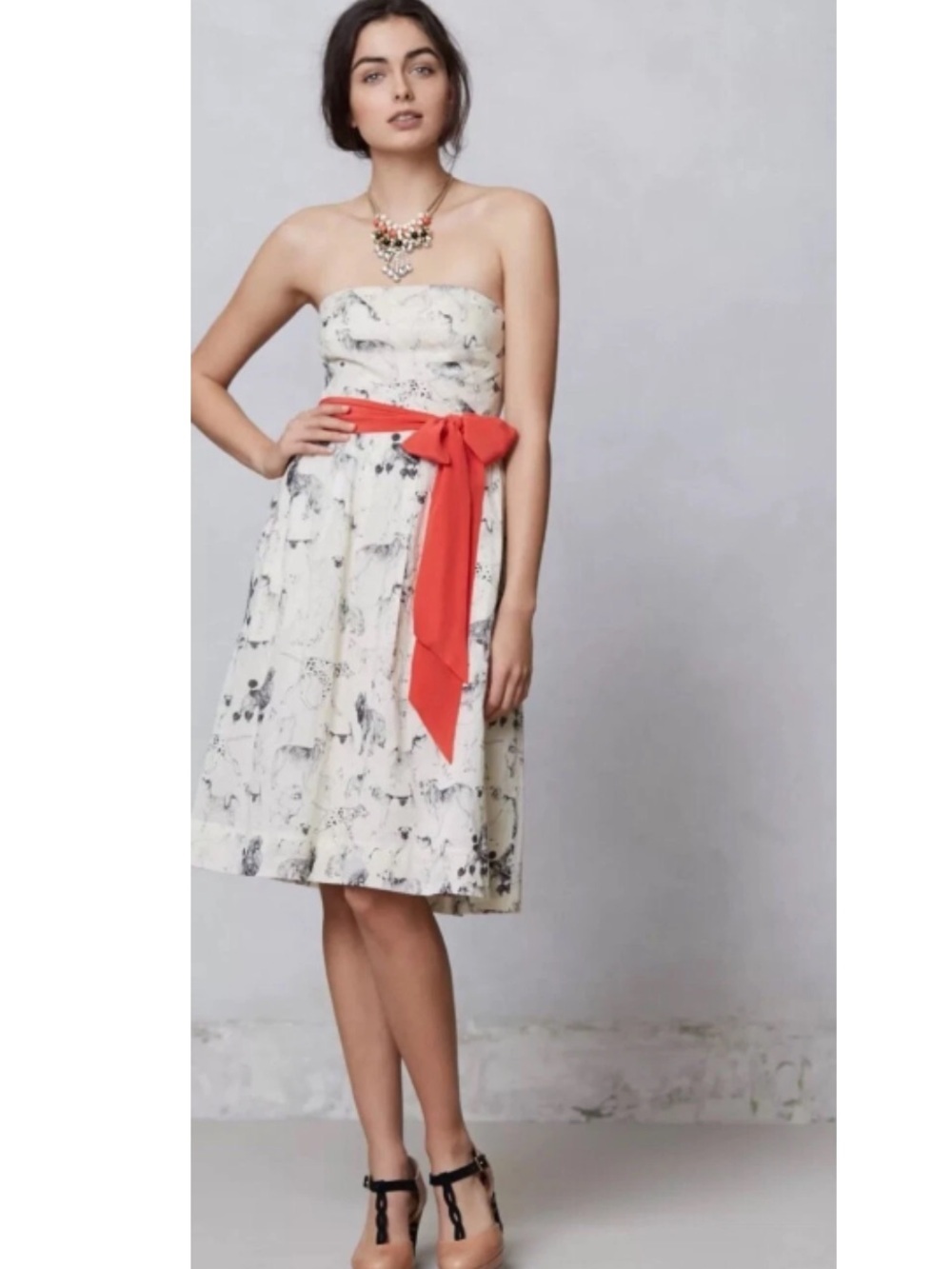 Anthropologie Maeve Fetch & Frolic Dog Print Strapless Dress Size 0 EUC